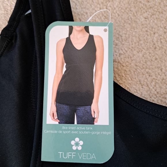NWT Tuff Athletics Veda Active Tank Black Medium Workout Top with Built In Bra - Picture 9 of 12